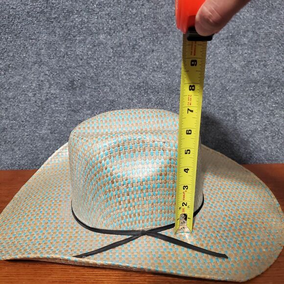 Rodeo King 25X Straw Cowboy Hat Powder Horn Blue Biege Rio Western Hat Barncore - Picture 12 of 13